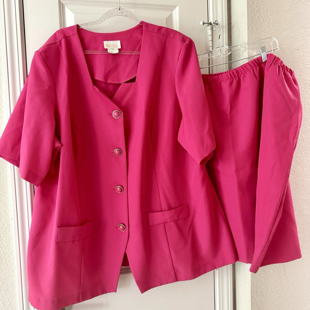 Vintage Roamans Pink Skirt Suit 2 Pc Womens Plus 3X 4X Jacket Skirt Set USA